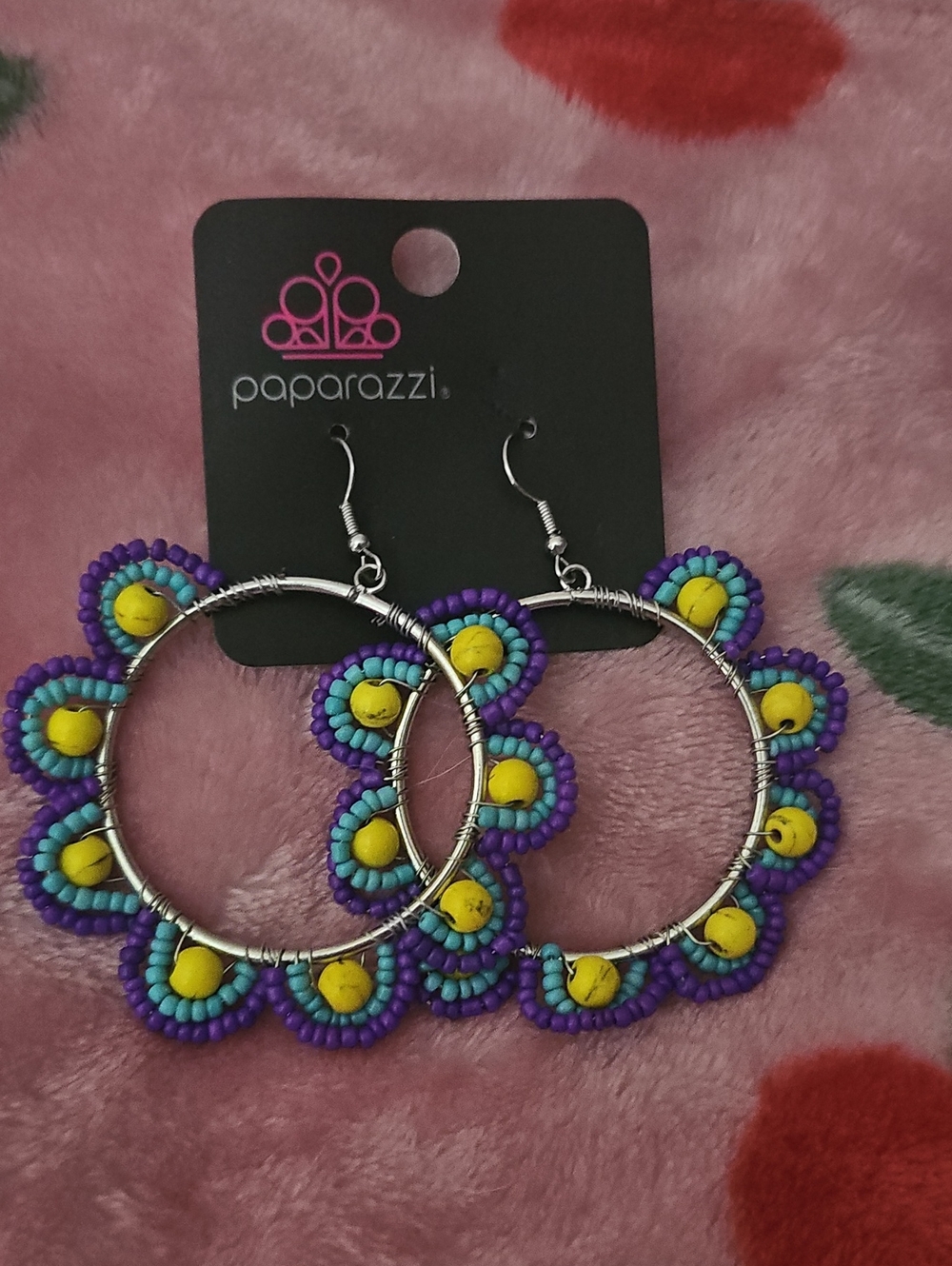 paparazzi Purple, Yellow & Turquoise Beaded Hoop Earrings